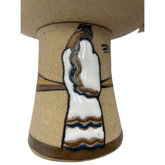 Handcrafted Pottery Candle Holder Painted Desert Motif & Cactus Southwest Design - Picture 4 of 14